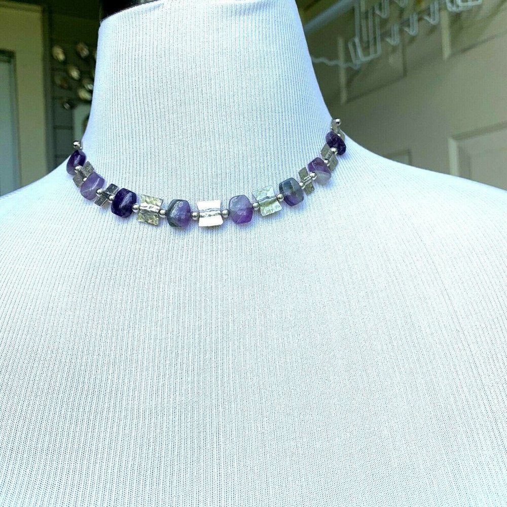 Sterling silver 925 and genuine amethysts necklace